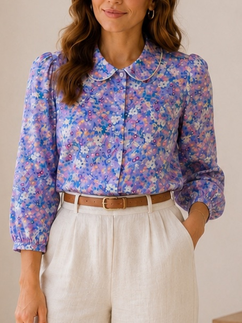 Modcloth Floral Peplum Lavender Blouse Size XS